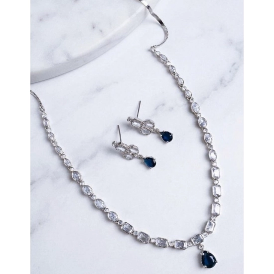 Generic Women's Brass Silver Plated Necklace set (Blue) Generic Women's Brass Silver Plated Necklace set (Blue)