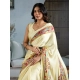 Generic Women's Satin Crepe Printed Saree With Unstitched Blouse 5.5Mtr (Cream)