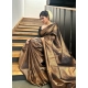 Generic Women's Litchi silk Printed Saree With Unstitched Blouse (Gold)