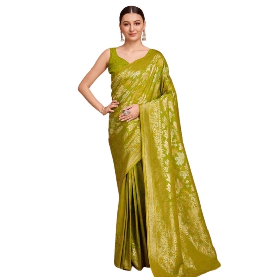 Generic Women's Soft Silk Jacquard Saree With Unstitched Blouse 5.5Mtr (Lime-Green)