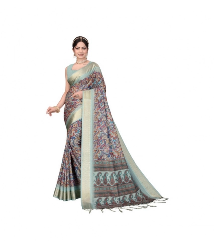 Generic Women's Cotton Silk  Printed Saree With Unstitched Blouse 5.5Mtr (Multicolor)