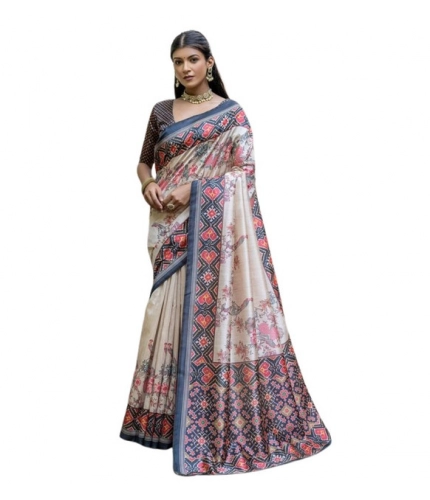 Generic Women's Faux_Tussar Floral Jal With Patola Print Saree With Unstitched Blouse 5.5Mtr (Black)