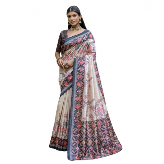 Generic Women's Faux_Tussar Floral Jal With Patola Print Saree With Unstitched Blouse 5.5Mtr (Black) Generic Women's Faux_Tussar Floral Jal With Patola Print Saree With Unstitched Blouse 5.5Mtr (Black)