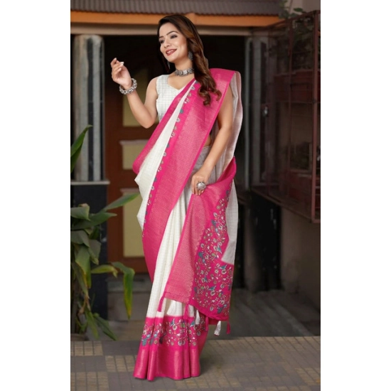Generic Women's Cotton Silk Printed Saree With Unstitched Blouse 5.5Mtr (White-Pink) Generic Women's Cotton Silk Printed Saree With Unstitched Blouse 5.5Mtr (White-Pink)