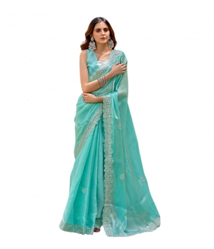 Generic Women's Faux Shimmer Geometric Ready to wear Saree With Unstitched Blouse 5.5Mtr (Light_AquaBlue) Generic Women's Faux Shimmer Geometric Ready to wear Saree With Unstitched Blouse 5.5Mtr (Light_AquaBlue)