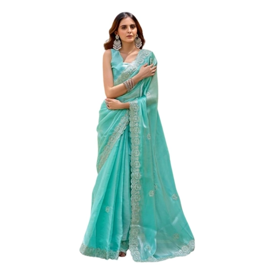 Generic Women's Faux Shimmer Geometric Ready to wear Saree With Unstitched Blouse 5.5Mtr (Light_AquaBlue) Generic Women's Faux Shimmer Geometric Ready to wear Saree With Unstitched Blouse 5.5Mtr (Light_AquaBlue)