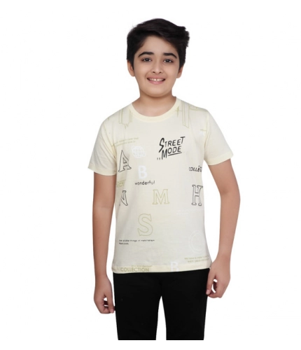 Generic Boy's Cotton Grapic Printed Round Neck T-Shirt (Beige )