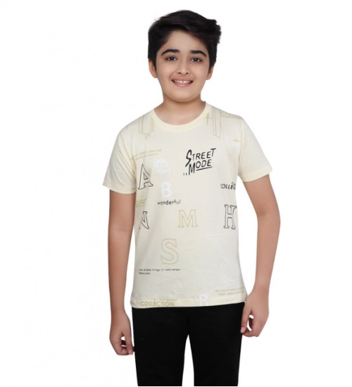 Generic Boy's Cotton Grapic Printed Round Neck T-Shirt (Beige )
