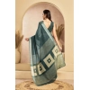 Generic Women's Faux Linen Floral Ready to wear Saree With Unstitched Blouse 5.5Mtr (Light_Teal)