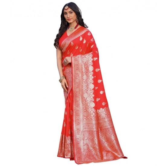 Generic Women's Jacquard Printed Saree With Unstitched Blouse 5.5Mtr (Red)