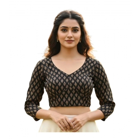 Generic Women's Ajrakh Cotton Halter Neck Padded Blouse (Black, 38 Ready Size (Self-Alterable 36–40)