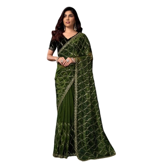 Generic Women's Net Sequence Saree With Unstitched Blouse 5.5Mtr (Light Green)