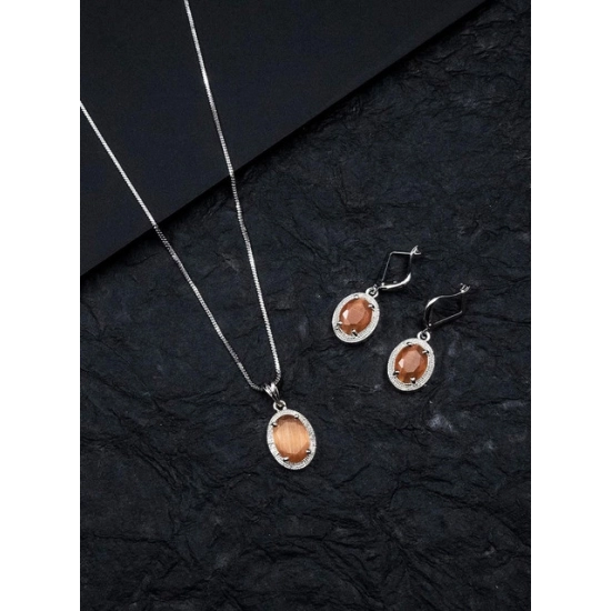 Generic Women's Brass Silver Plated Pendant Set (Orange) Generic Women's Brass Silver Plated Pendant Set (Orange)