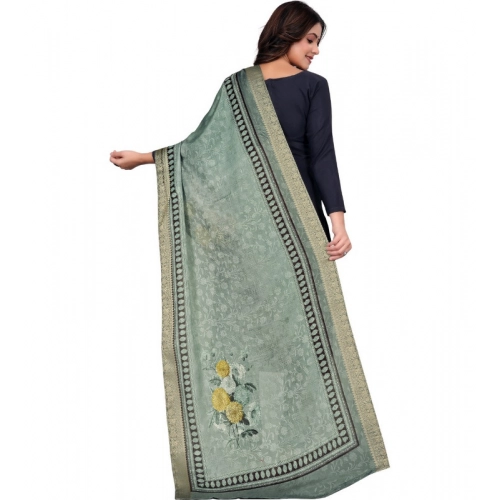 Generic Women's chanderi silk  Printed Dupatta (Green, Length: 2 Mtr)