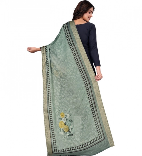 Generic Women's chanderi silk  Printed Dupatta (Green, Length: 2 Mtr)