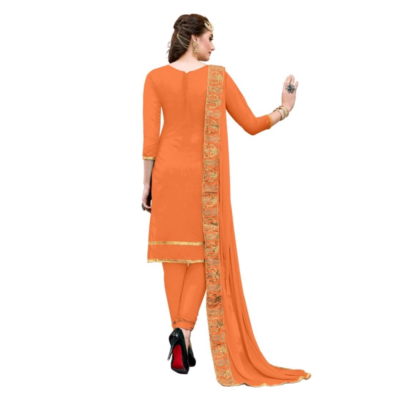 Women's Chanderi Cotton Unstitched Salwar-Suit Material With Dupatta (Oranage, 2-2.5mtrs) Women's Chanderi Cotton Unstitched Salwar-Suit Material With Dupatta (Oranage, 2-2.5mtrs)