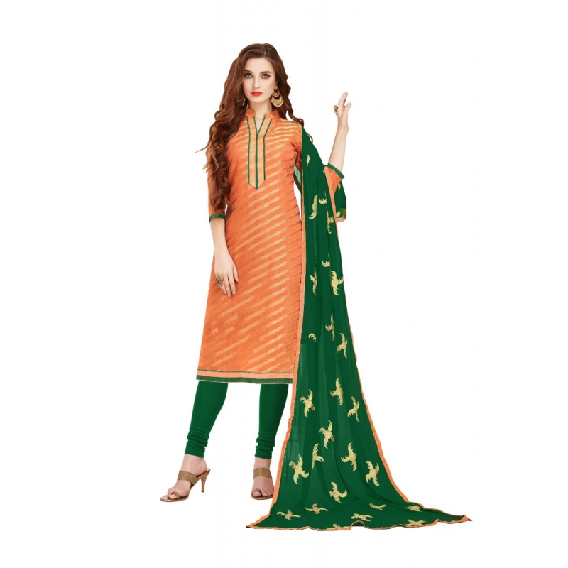 Women's Banarasi Jacquard Unstitched Salwar-Suit Material With Dupatta (Oranage, 2-2.5mtrs) Women's Banarasi Jacquard Unstitched Salwar-Suit Material With Dupatta (Oranage, 2-2.5mtrs)