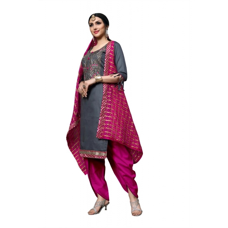 Women's Cotton Unstitched Salwar-Suit Material With Dupatta (Grey, 2-2.5mtrs) Women's Cotton Unstitched Salwar-Suit Material With Dupatta (Grey, 2-2.5mtrs)