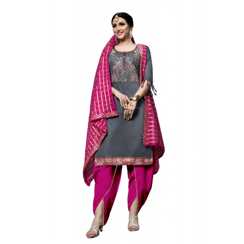 Women's Cotton Unstitched Salwar-Suit Material With Dupatta (Grey, 2-2.5mtrs) Women's Cotton Unstitched Salwar-Suit Material With Dupatta (Grey, 2-2.5mtrs)