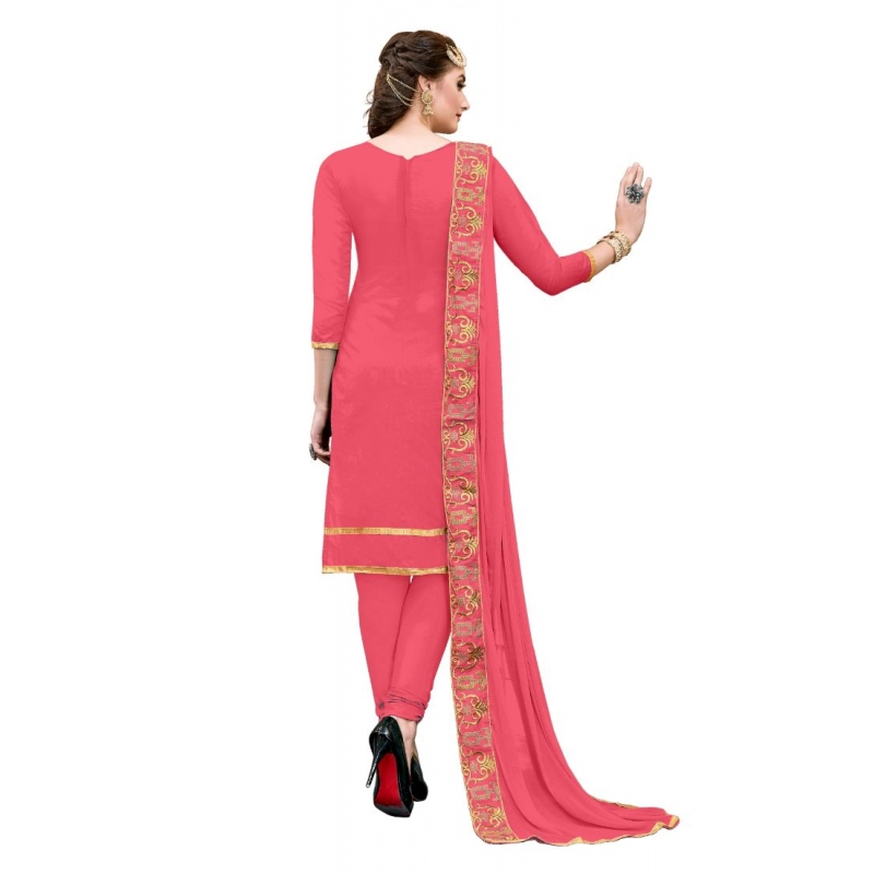 Women's Chanderi Cotton Unstitched Salwar-Suit Material With Dupatta (Pige , 2-2.5mtrs)