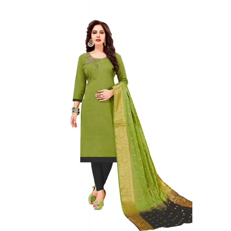 Women's Slub Cotton Unstitched Salwar-Suit Material With Dupatta (Green, 2-2.5mtrs) Women's Slub Cotton Unstitched Salwar-Suit Material With Dupatta (Green, 2-2.5mtrs)