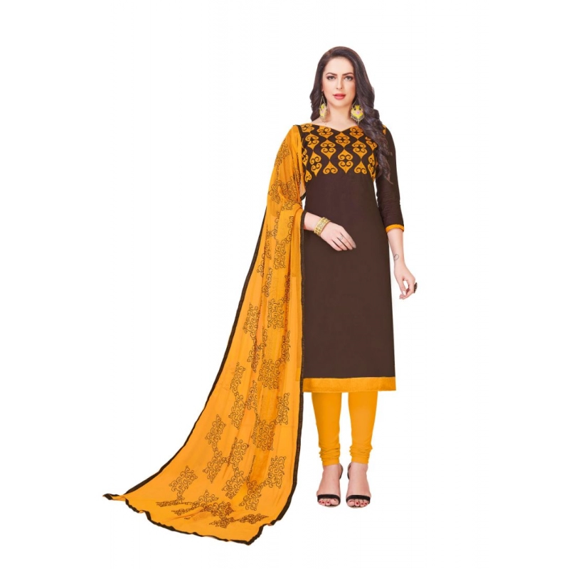 Women's Glaze Cotton Unstitched Salwar-Suit Material With Dupatta (Coffee, 2-2.5mtrs) Women's Glaze Cotton Unstitched Salwar-Suit Material With Dupatta (Coffee, 2-2.5mtrs)
