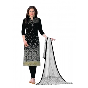 Generic Women's Cotton Unstitched Salwar-Suit Material With Dupatta (Black, 2.20 Mtr)