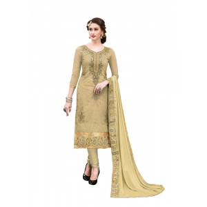 Generic Women's Chanderi Cotton Unstitched Salwar-Suit Material With Dupatta (Beige, 2.20 Mtr)