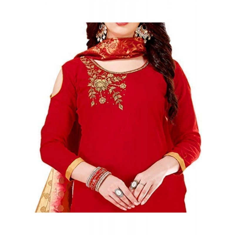 Women's Slub Cotton Unstitched Salwar-Suit Material With Dupatta (Red, 2 Mtr) Women's Slub Cotton Unstitched Salwar-Suit Material With Dupatta (Red, 2 Mtr)