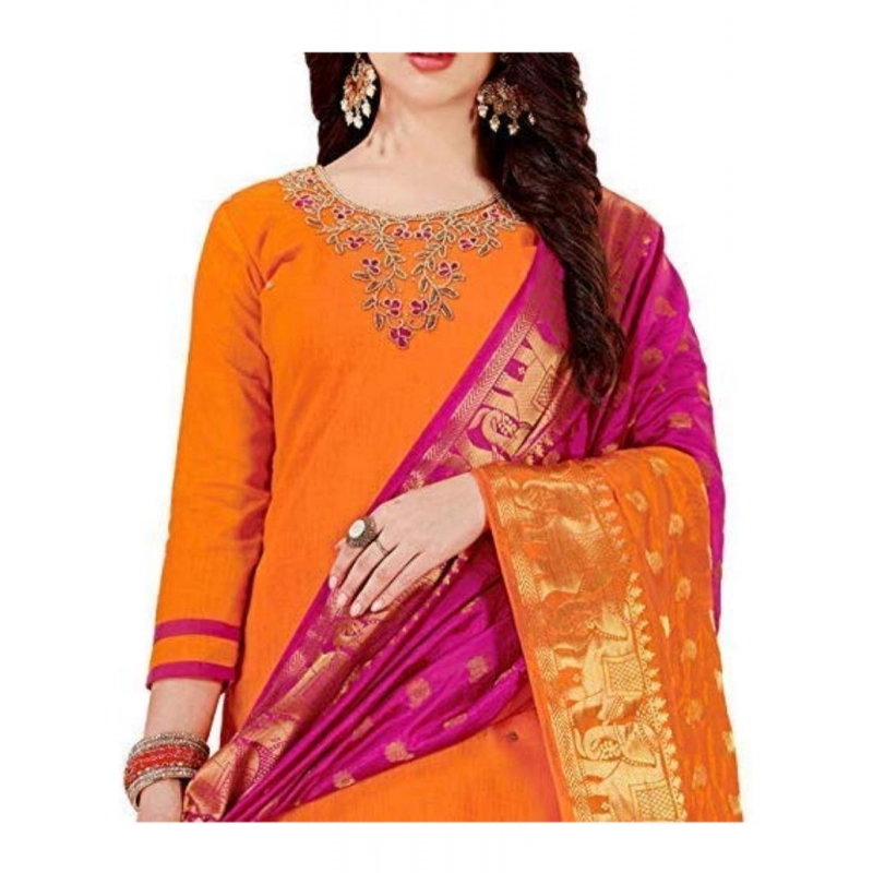Women's Slub Cotton Unstitched Salwar-Suit Material With Dupatta (Orange, 2 Mtr) Women's Slub Cotton Unstitched Salwar-Suit Material With Dupatta (Orange, 2 Mtr)
