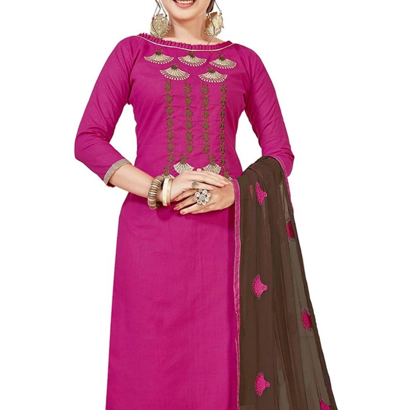 Women's Slub Cotton Unstitched Salwar-Suit Material With Dupatta (Pink, 2 Mtr) Women's Slub Cotton Unstitched Salwar-Suit Material With Dupatta (Pink, 2 Mtr)
