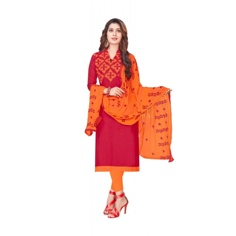 Women's Slub Cotton Unstitched Salwar-Suit Material With Dupatta (Red, 2 Mtr) Women's Slub Cotton Unstitched Salwar-Suit Material With Dupatta (Red, 2 Mtr)