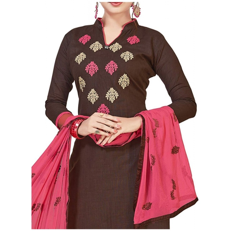Women's Slub Cotton Unstitched Salwar-Suit Material With Dupatta (Brown, 2 Mtr) Women's Slub Cotton Unstitched Salwar-Suit Material With Dupatta (Brown, 2 Mtr)