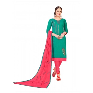 Generic Women's Slub Cotton Unstitched Salwar-Suit Material With Dupatta (Turquoise, 2 Mtr)