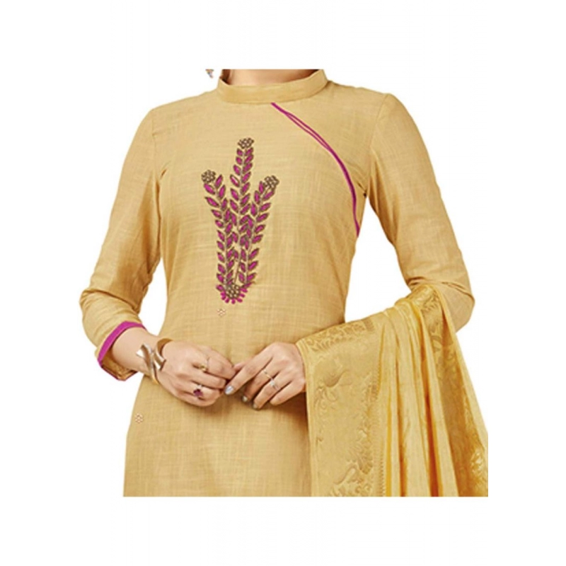 Women's South Slub Cotton Unstitched Salwar-Suit Material With Dupatta (Beige, 2 Mtr) Women's South Slub Cotton Unstitched Salwar-Suit Material With Dupatta (Beige, 2 Mtr)