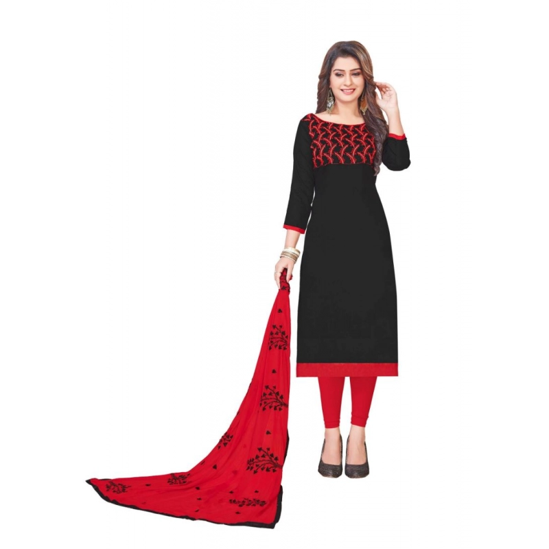 Women's Glaze Cotton Unstitched Salwar-Suit Material With Dupatta (Black, 2 Mtr) Women's Glaze Cotton Unstitched Salwar-Suit Material With Dupatta (Black, 2 Mtr)