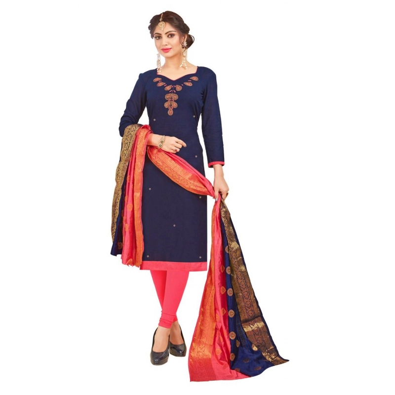 Women's South Slub Cotton Unstitched Salwar-Suit Material With Dupatta (Blue, 2 Mtr) Women's South Slub Cotton Unstitched Salwar-Suit Material With Dupatta (Blue, 2 Mtr)