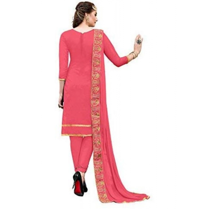 Women's Chanderi Cotton Unstitched Salwar-Suit Material With Dupatta (Light Red, 2.20 Mtr)