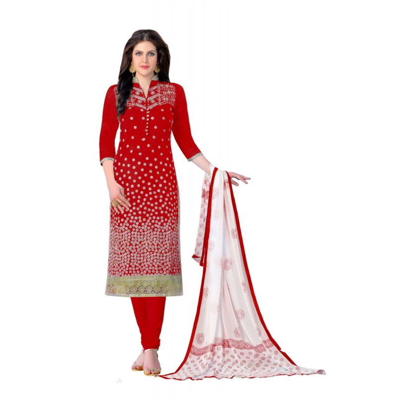 Women's Cotton Unstitched Salwar-Suit Material With Dupatta (Red, 2.20 Mtr) Women's Cotton Unstitched Salwar-Suit Material With Dupatta (Red, 2.20 Mtr)