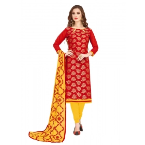 Generic Women's Banarasi Jacquard Unstitched Salwar-Suit Material With Dupatta (Red, 2 Mtr)