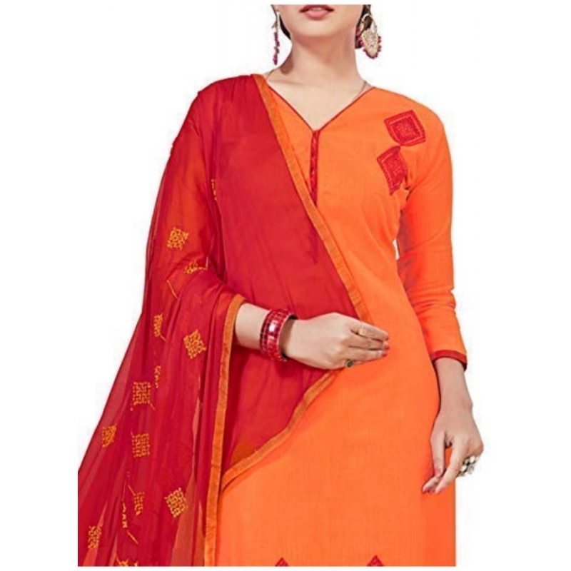 Women's Slub Cotton Unstitched Salwar-Suit Material With Dupatta (Orange, 2 Mtr) Women's Slub Cotton Unstitched Salwar-Suit Material With Dupatta (Orange, 2 Mtr)