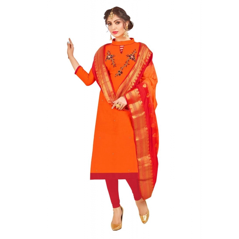 Women's South Slub Cotton Unstitched Salwar-Suit Material With Dupatta (Orange, 2 Mtr) Women's South Slub Cotton Unstitched Salwar-Suit Material With Dupatta (Orange, 2 Mtr)