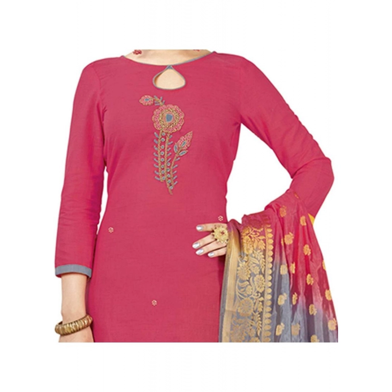 Women's South Slub Cotton Unstitched Salwar-Suit Material With Dupatta (Pink, 2 Mtr) Women's South Slub Cotton Unstitched Salwar-Suit Material With Dupatta (Pink, 2 Mtr)