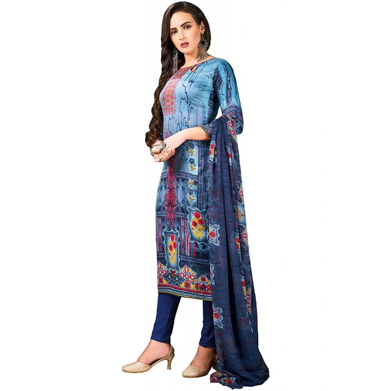 Women's Cotton Unstitched Salwar-Suit Material With Dupatta (Blue, 2.5 Mtr) Women's Cotton Unstitched Salwar-Suit Material With Dupatta (Blue, 2.5 Mtr)