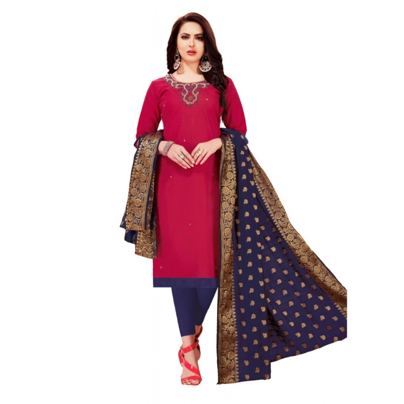 Women's Slub Cotton Unstitched Salwar-Suit Material With Dupatta (Magenta, 2 Mtr) Women's Slub Cotton Unstitched Salwar-Suit Material With Dupatta (Magenta, 2 Mtr)