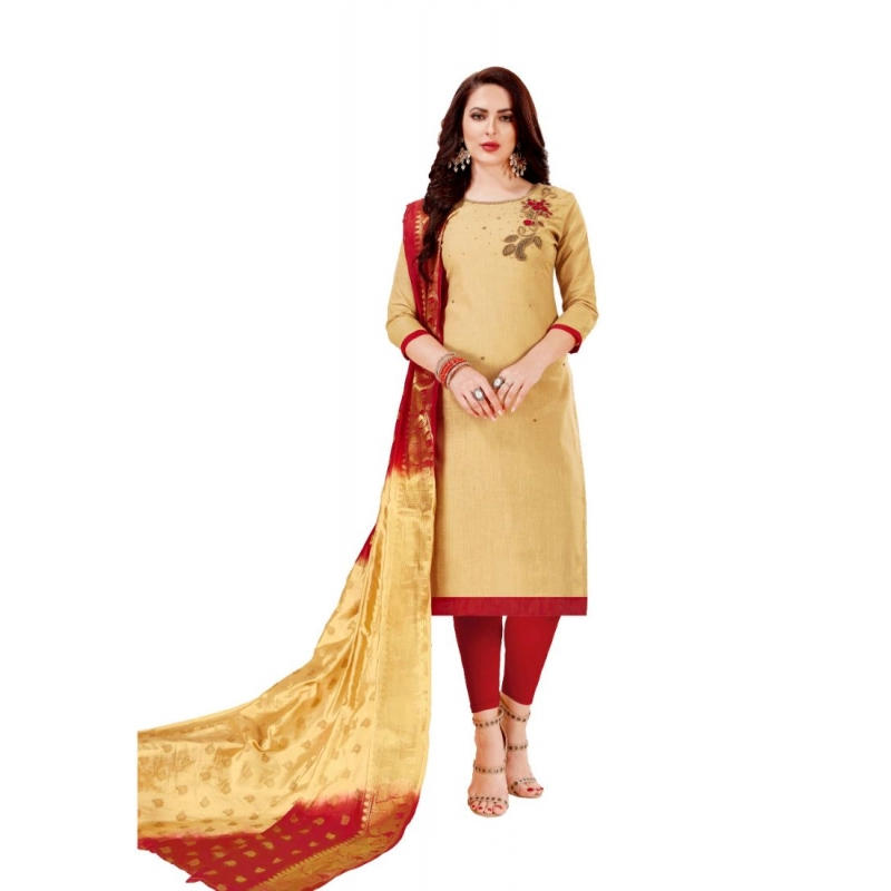 Women's Slub Cotton Unstitched Salwar-Suit Material With Dupatta (Beige, 2 Mtr) Women's Slub Cotton Unstitched Salwar-Suit Material With Dupatta (Beige, 2 Mtr)