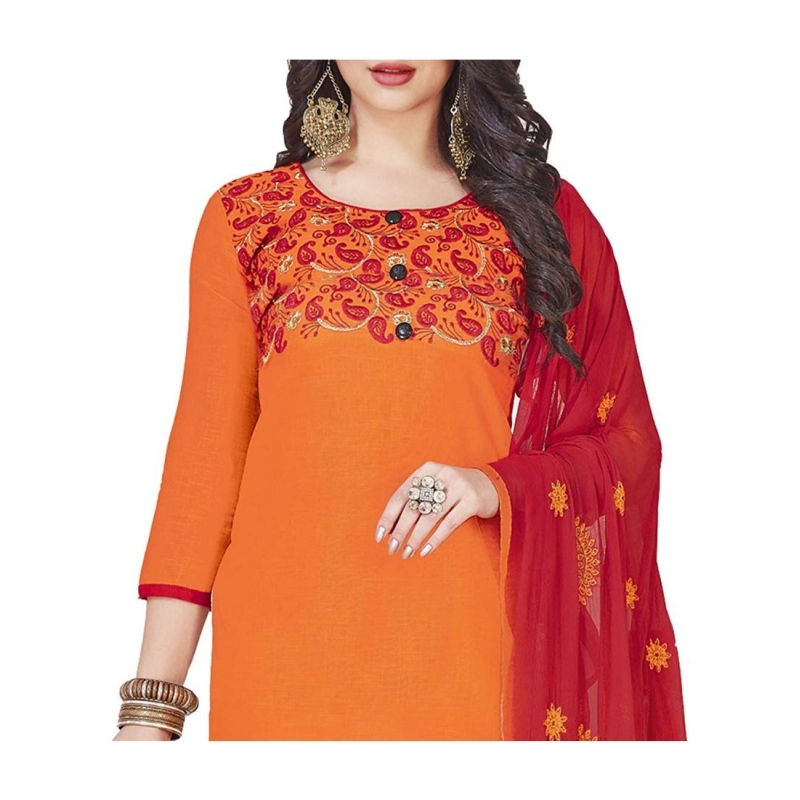 Women's Slub Cotton Unstitched Salwar-Suit Material With Dupatta (Orange, 2 Mtr) Women's Slub Cotton Unstitched Salwar-Suit Material With Dupatta (Orange, 2 Mtr)