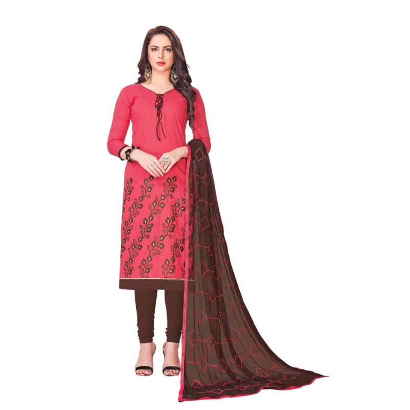Women's Slub Cotton Unstitched Salwar-Suit Material With Dupatta (Light Red, 2 Mtr) Women's Slub Cotton Unstitched Salwar-Suit Material With Dupatta (Light Red, 2 Mtr)