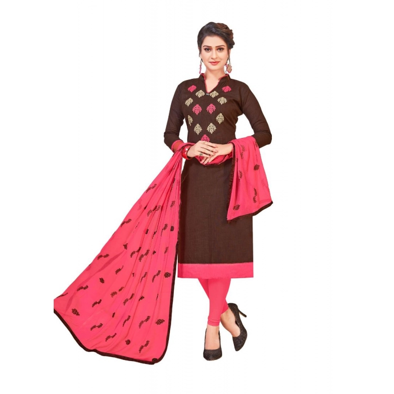 Women's Slub Cotton Unstitched Salwar-Suit Material With Dupatta (Brown, 2 Mtr) Women's Slub Cotton Unstitched Salwar-Suit Material With Dupatta (Brown, 2 Mtr)