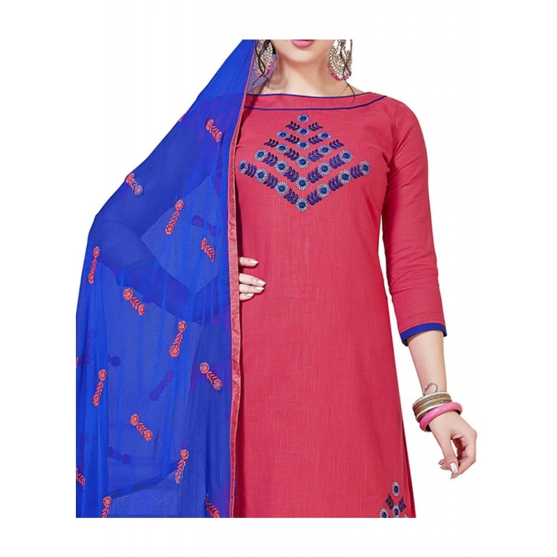 Women's Slub Cotton Unstitched Salwar-Suit Material With Dupatta (Pink, 2 Mtr) Women's Slub Cotton Unstitched Salwar-Suit Material With Dupatta (Pink, 2 Mtr)
